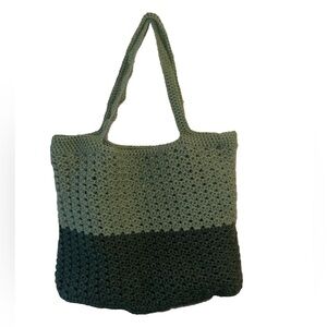 Handcrafted Crochet Green Color Block Tote